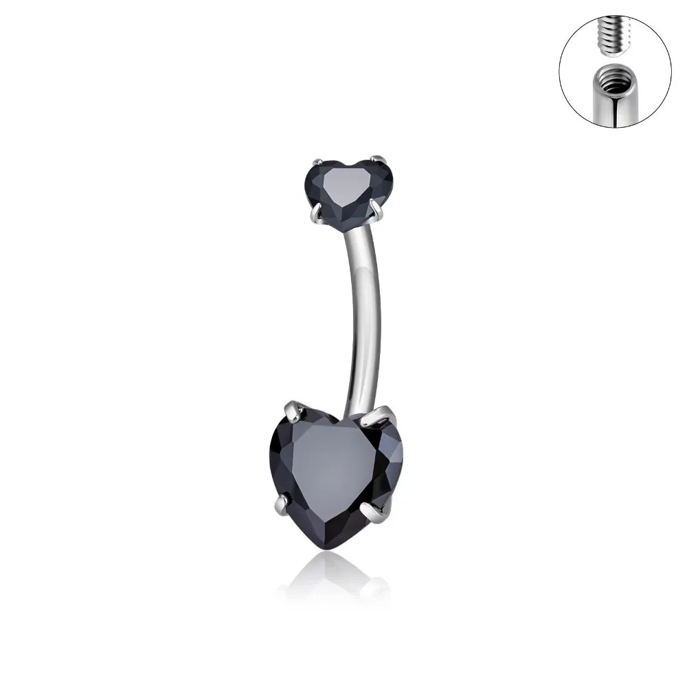 Cute Internal Thread Belly Button Rings Stainless Steel Crystal Navel Rings Silver Heart Body Jewelry Women