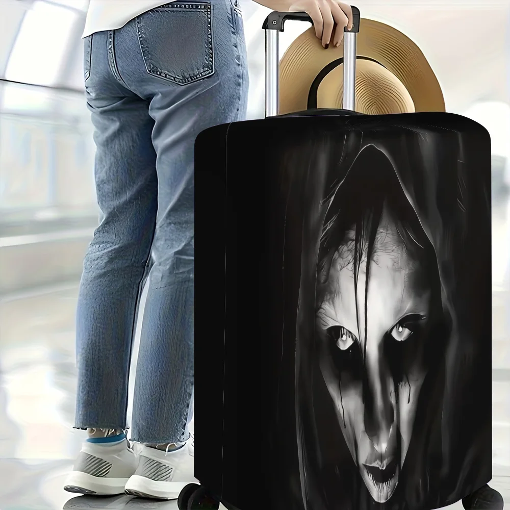 1pc Gothic Horror Face Print Luggage Cover. Fits 18–32-inch suitcases; effectively protects your suitcase.