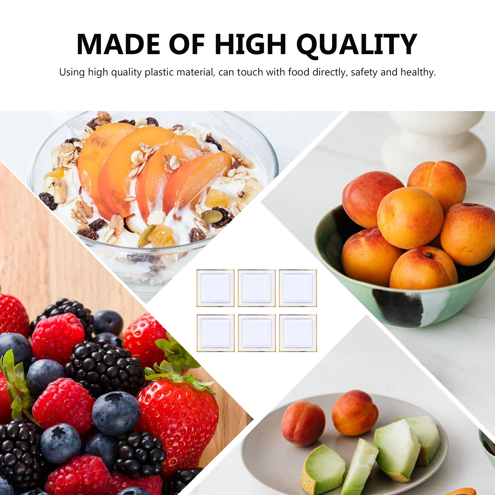 

6Pcs Gold Rim Plastic Dinner Plates Practical Food Tray Dessert Serving Tray Home Hotel Use Plastic Plate for Family
