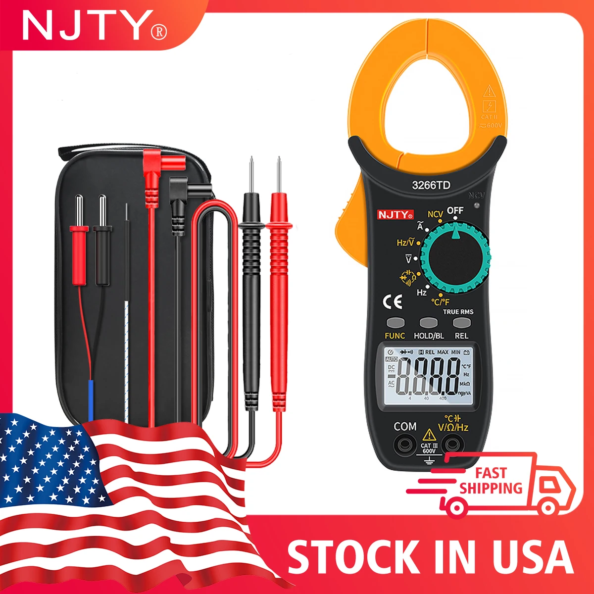 

NJTY 3266TA 3266TD Digital Clamp Meter Professional Multimeter Voltage NCV Current True RMS Temperature Capacitance Ohm Hz