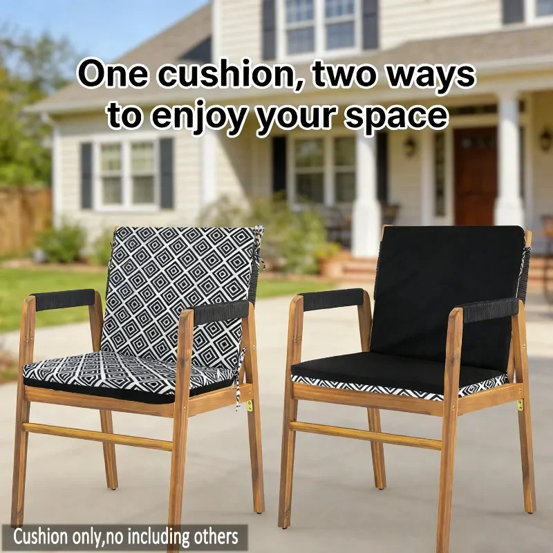 Outdooir Double-sided Rocking Chair Cushion with Bandage Rain-Proof Fade Resistant Back Seat Cushion for Home Garden Cushion