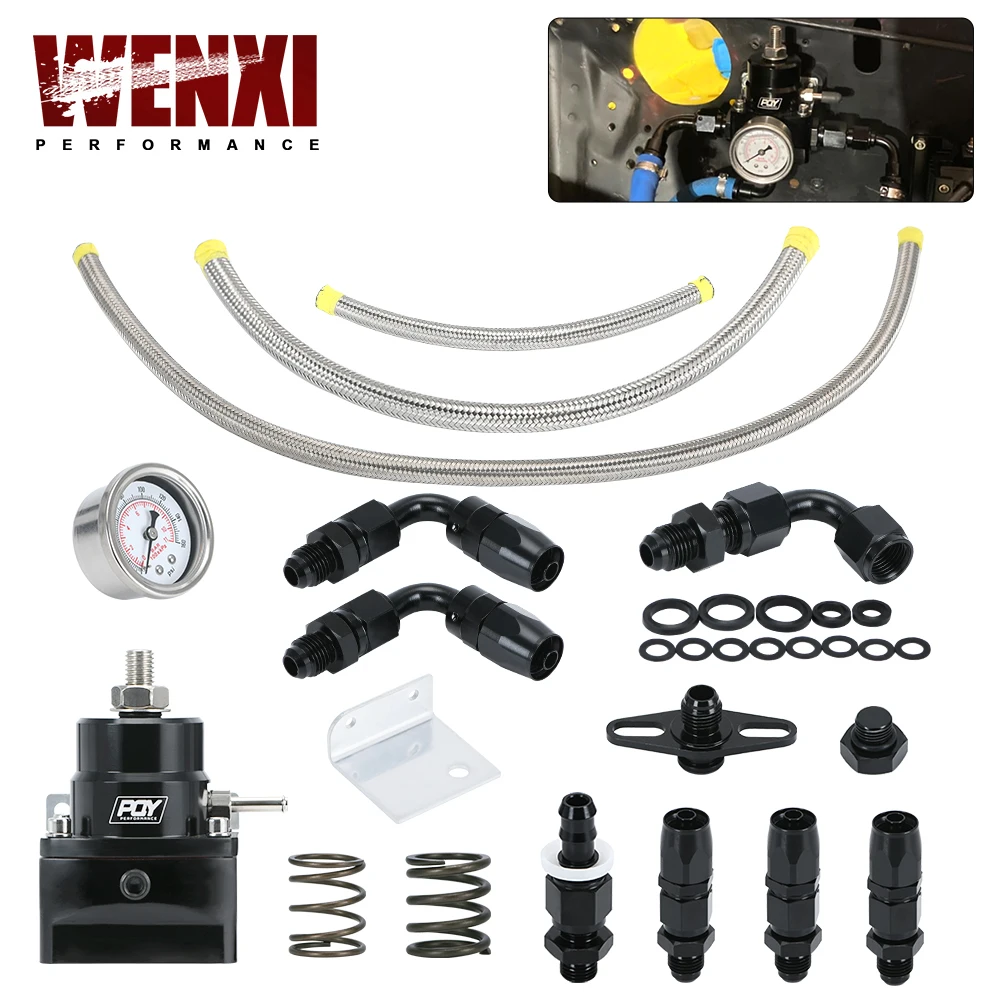 

Adjustable Fuel Pressure Regulator Kit AN6 Feed & AN6 Return Line W/ 0-160PSI Gauge Set 3-20/ 20-45/ 45-70 Pressure Springs