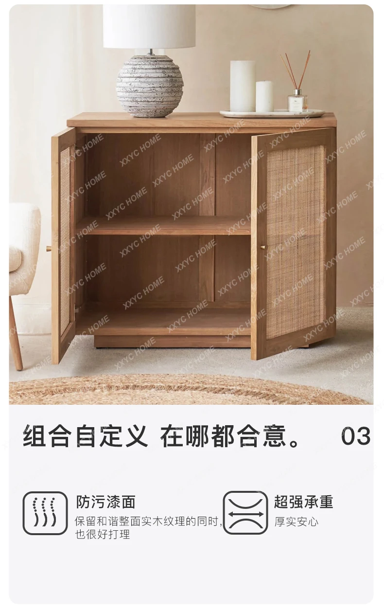 

DV Side cabinet rattan oak solid wood storage locker simple style kitchen floor cabinet