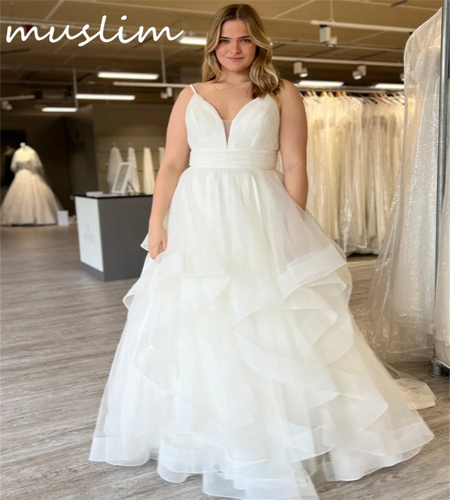 Gatsby Plus Size Country Wedding Dresses Elegant A Line Tulle Ruffles Boho Beach Bridal Gowns Latest Spaghetti Straps Customized