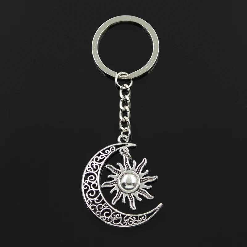 Fashion 30mm Key Chain Keychain Jewelry Silver Color Moon Star Pendant
