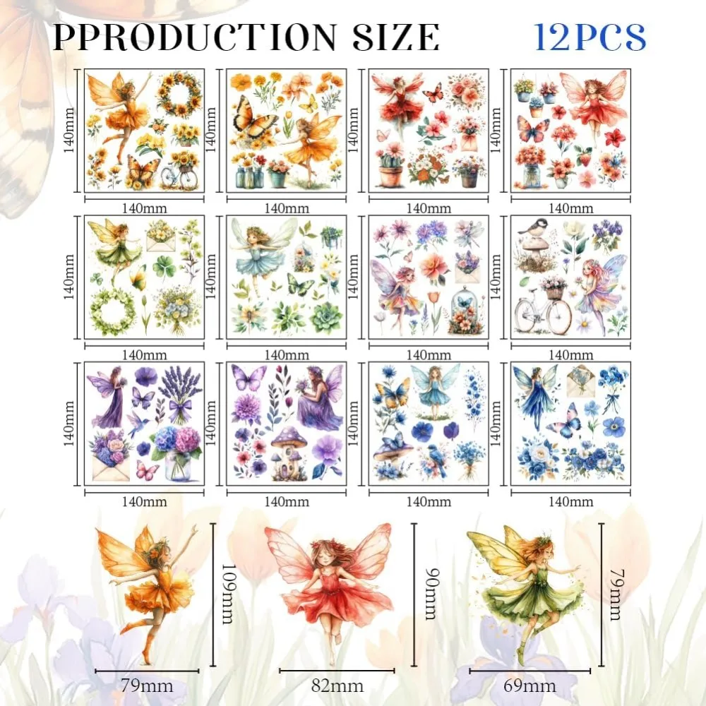 12 Sheets 12 Style PVC Stickers Heat Transfer Film for Window Decoration Angel & Fairy 140x140mm 1 sheet/style