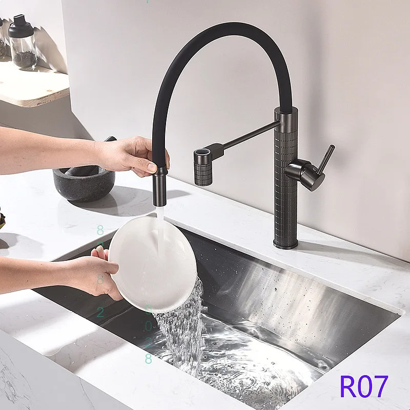 Solid‑Brass High‑Arc Pull‑Out 3‑in‑1 Kitchen Sink Faucet, Hot & Cold Water Mixer Tap for Home Kitchen