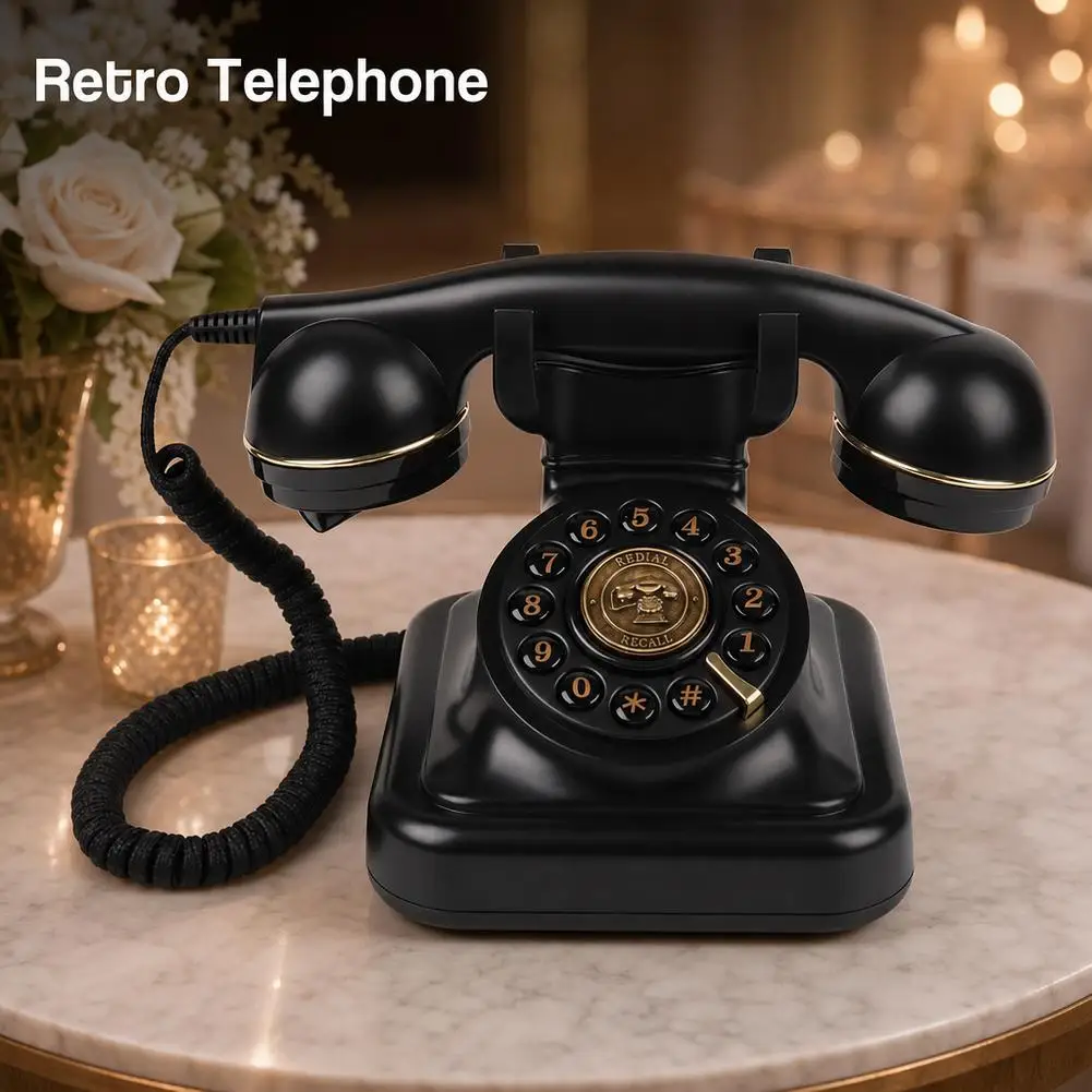 Vintage Bluetooth Telephone Retro Rotary Desk Phone Wireless Mobile Phone Audio Guestbook Wedding Party Decoration Home Decor