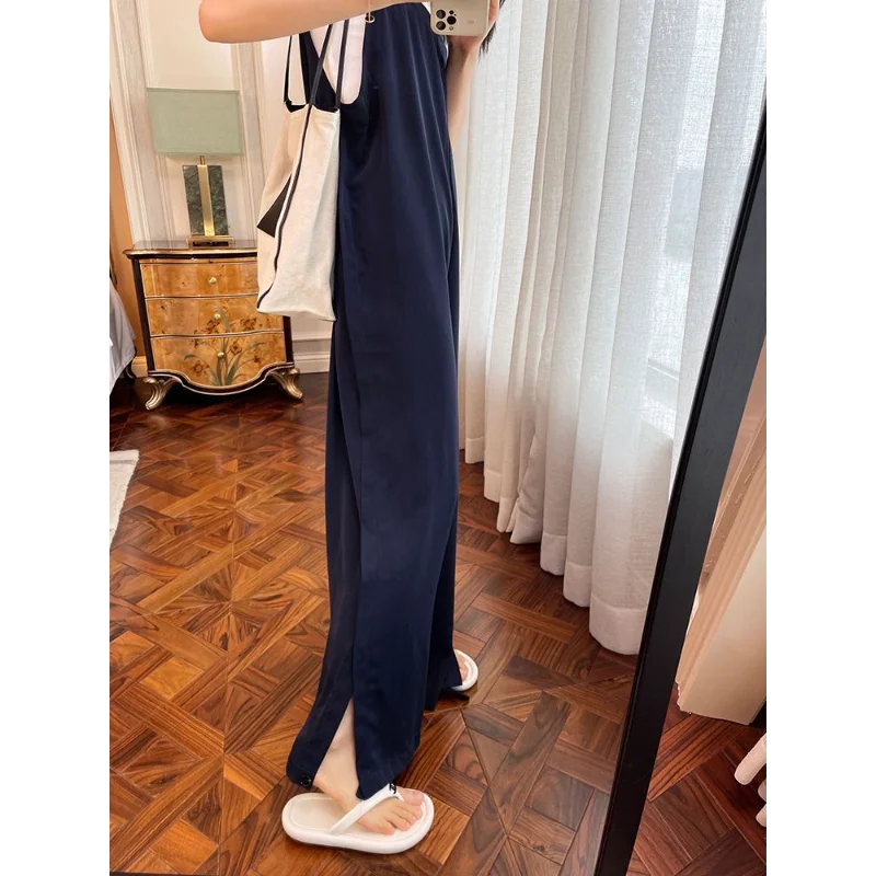 Nowy, niszowy design, uniwersalne i odmładzające, cienkie, rozcięte spodnie na szelkach, jednoczęściowe, z szerokimi nogawkami, do ziemi.