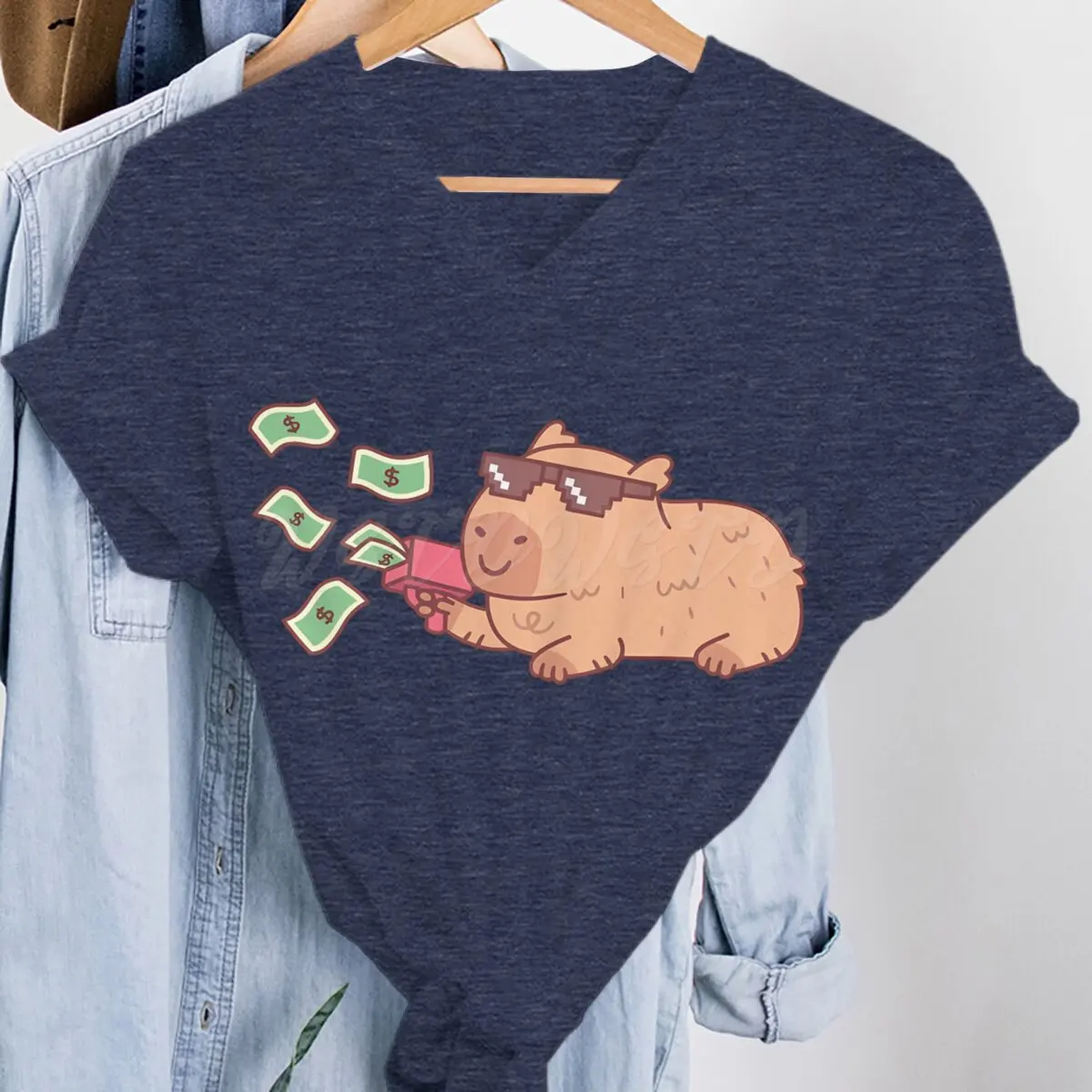 Female Short Sleeve T-shirts Clothing Cartoon Print Cute Ladies Tees Tshirt Clothes Tops Cute Capybara Graphic T-Shirt