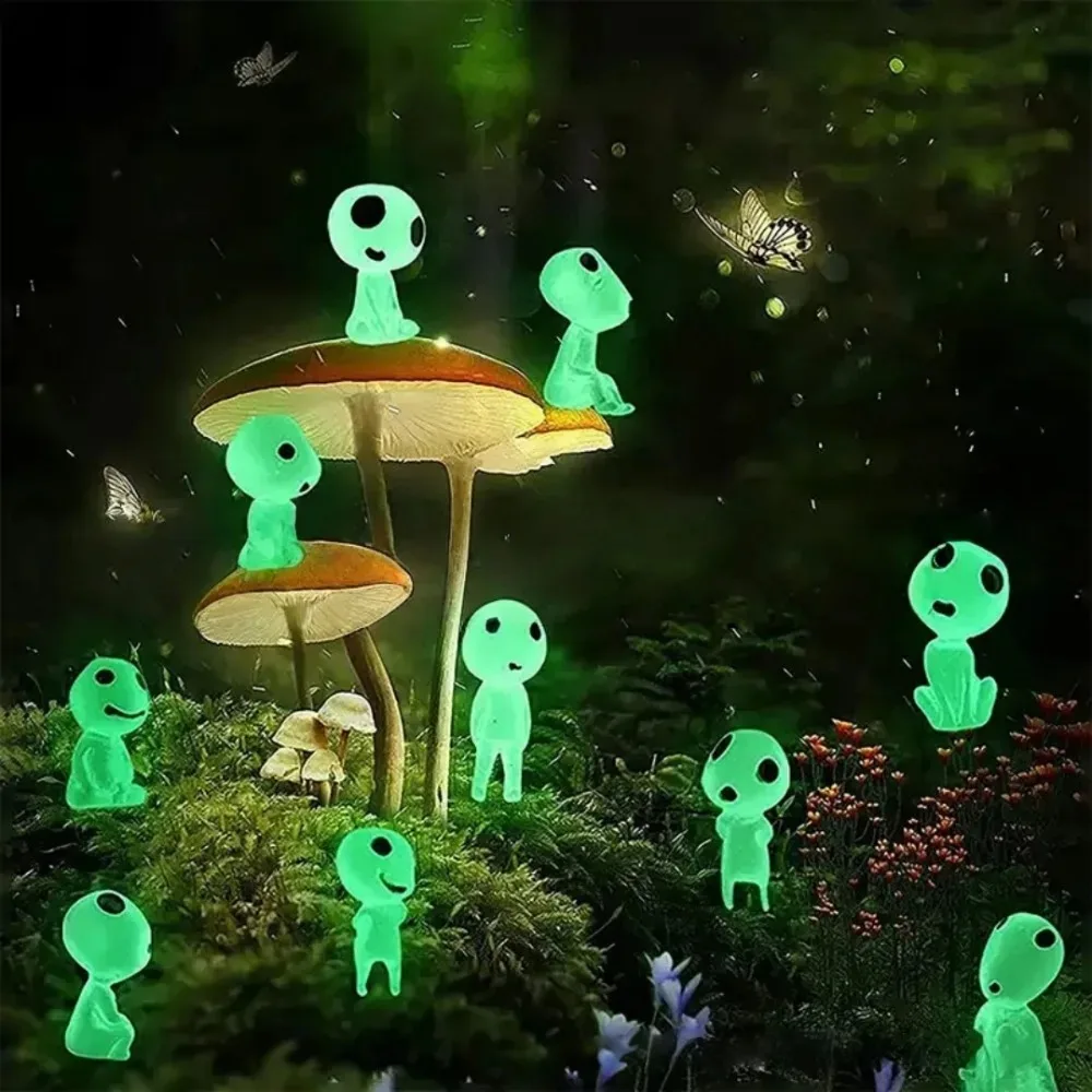 10pcs Luminous Elves Mini Figures Fish Tank Decor Kodama Glow in The Dark Figures Garden Micro Flower Potted Landscape Ornament