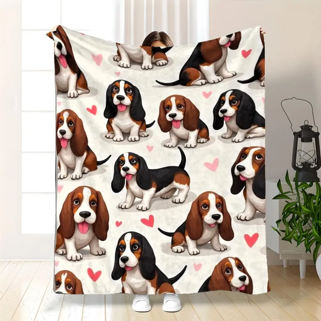 Manta con Diseño de Cachorro de Perro Basset Hound, Adorable Manta de Felpa Suave con Estampado de Perro, Cubrecama Cálido y Acogedor para Sala de Estar, Dormitorio y Hogar