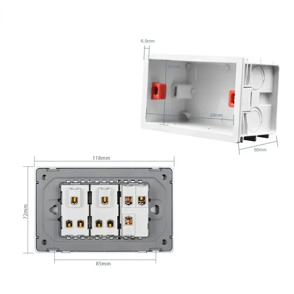 Melery Brazil Italian Chile Mexico Standard Free Combination Function USB Type C Key DIY Switch Socket 4*2 Gray 4*4 Fast Charge