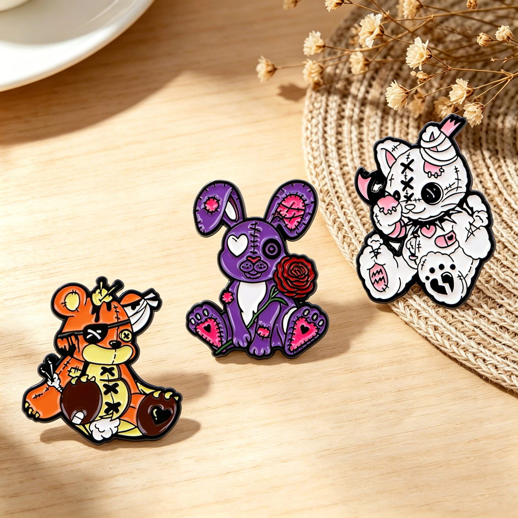 Halloween Cartoon Bear Enamel Pin Gothic Rabbit Animal Brooches for Backpacks Badge Lapel Pins Jewelry Fans Gifts Accessories