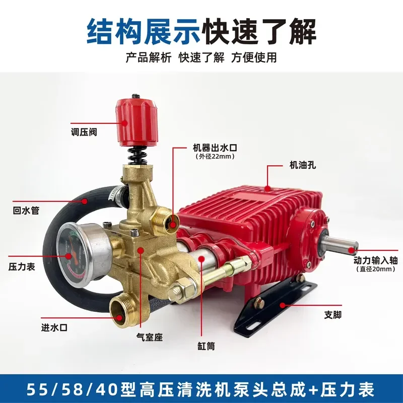 Universal 55-58 Commercial Car Washing Machine Thickened Copper Pump Head Assembly High Pressure Washer Accessories