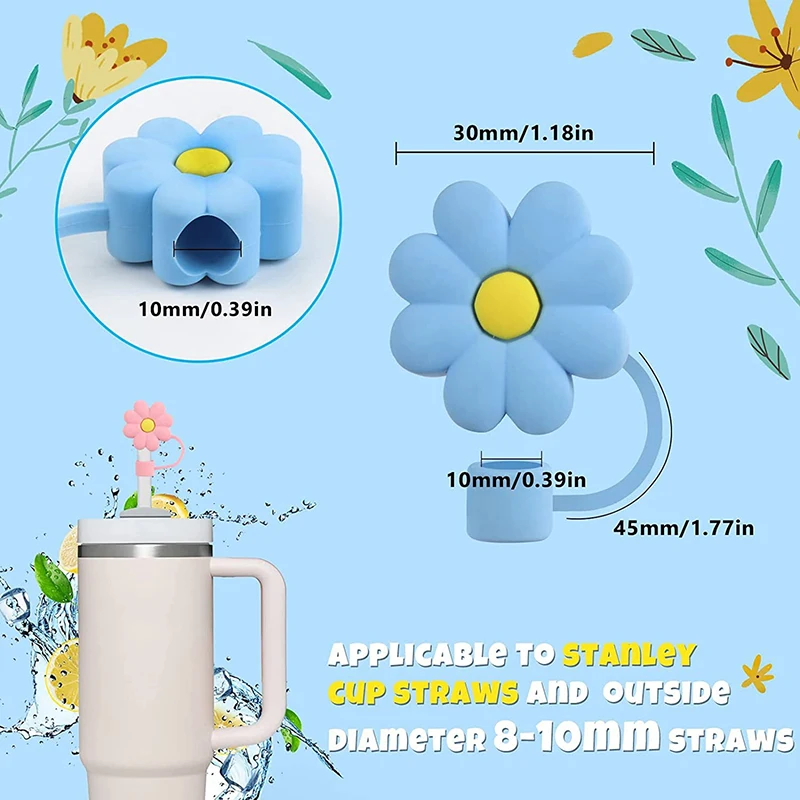 Straw Topper Drinking Straw Cover Cup Accessories Silicone Straw Tips Cover Reusable Dust-Proof for Walking Camping