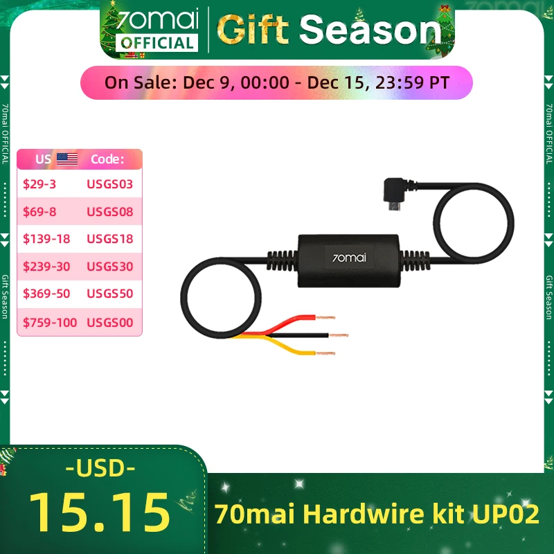 70mai Parking Surveillance Cable UP02 for 70mai A200 M200 S500 4K A800S A500S D06 M300 Hardwire Kit UP02 24H Parking Monitor