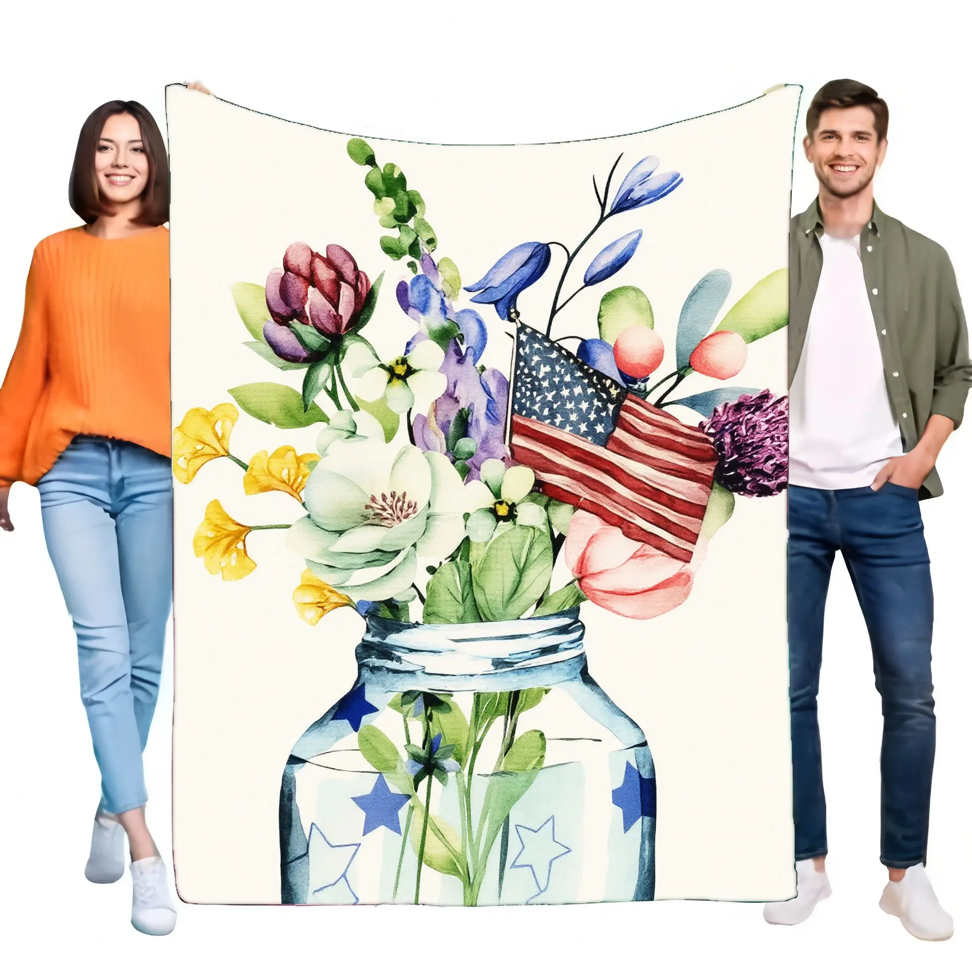 Floral American Flag Blanket Soft Cozy Throw for Home Sofa Bed Decorative Lightweight Gift for All Occasions Perfect for Summer