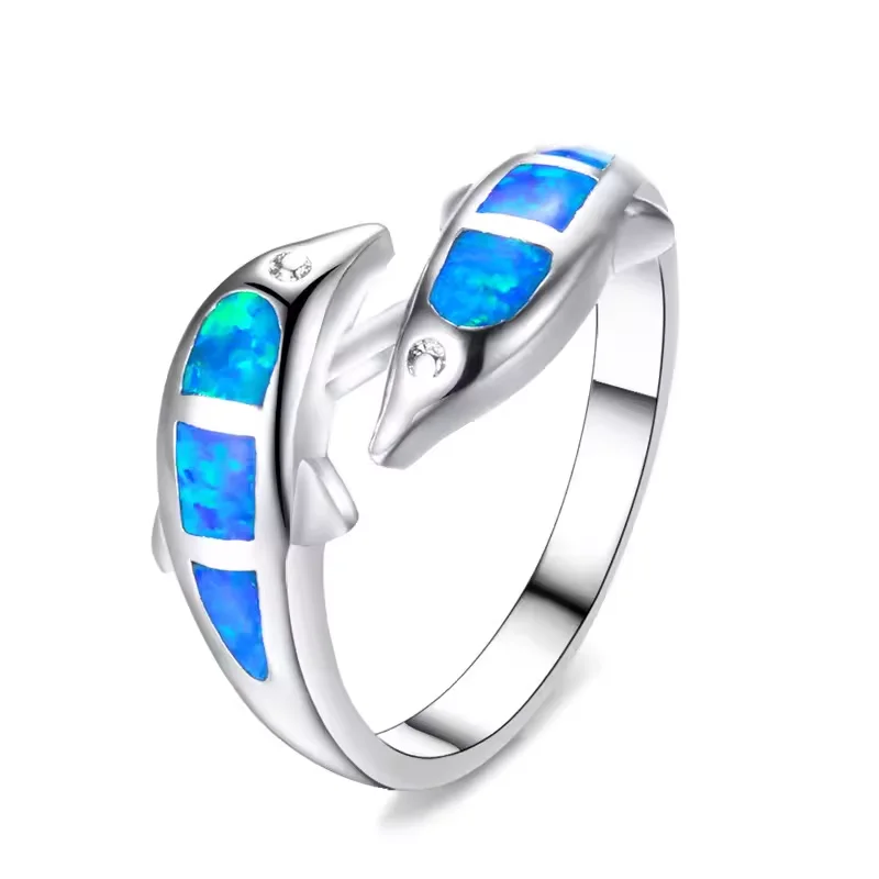 

JLR166 Cute Dolphins /Shark Real Synthetic Fire Opal Rings For Women Engagement Finger Ring Gift for Lovers' Jewelry