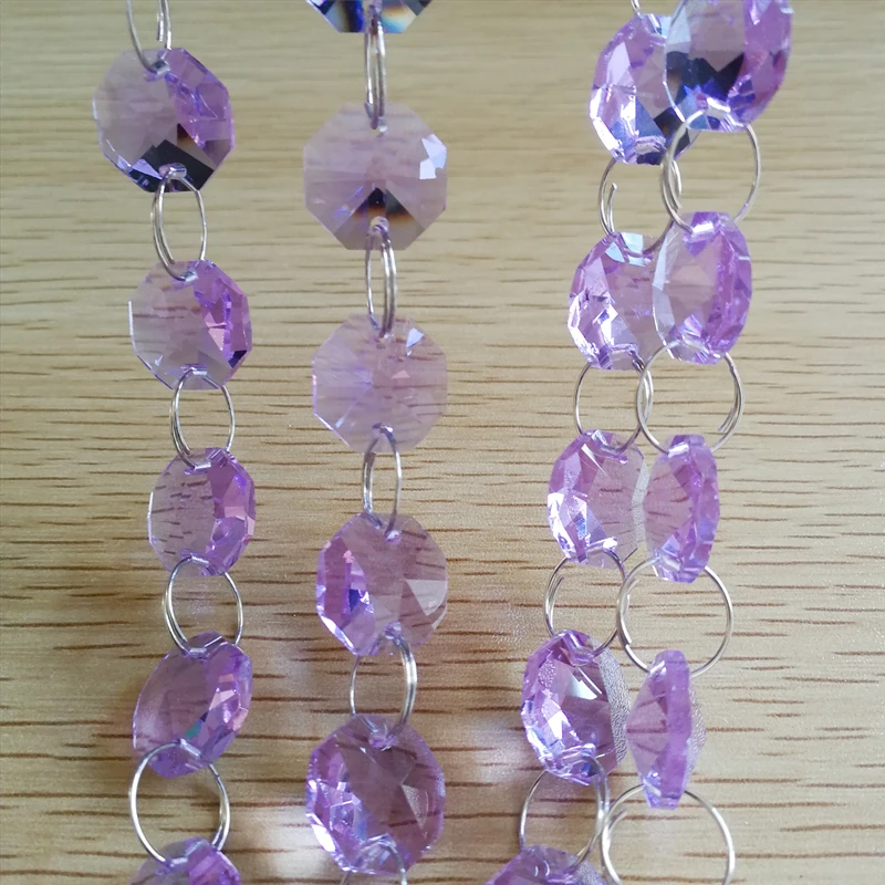 100m Lilac Crystal Octagon Bead Strands Hanging Glass Diamond Chain for Wedding Birthday Party Decorations