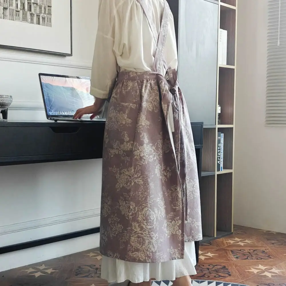 

Прочный элегантный кухонный фартук с карманами, фартук для уборки с перекрестными лямками на спине, изысканный ретро-фартук для готовки, женский