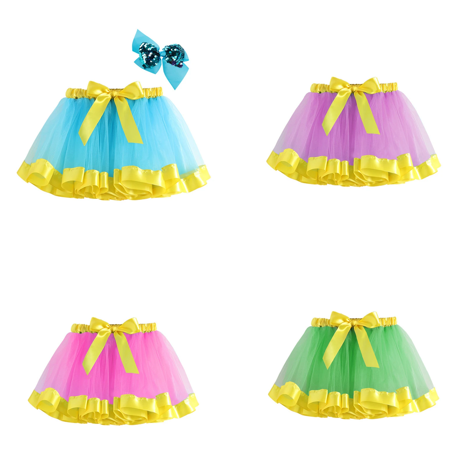 

Girl Layered Ballet Tulle Tutu Skirt Cute Fluffy Skirt Children'S Day Stage Performance Skirt with Bow Tie Birthday Party Dress