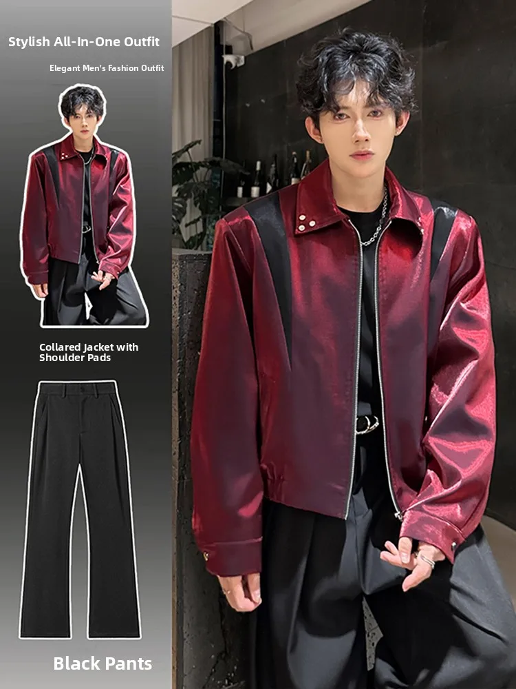 

Nightclub Men's ort Jaet oulder Pads Faionable Youthful CleanFit Outfit Set Casual Loose Fit Autumn Winter Outerwear