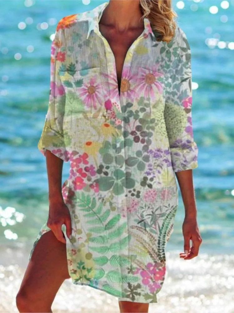 

Fashion Print Shirt Lady Casual Boho Holiday Beach Womens Clothing Long Sleeve Turn-down Collar Shirts Tops For Women Spring New