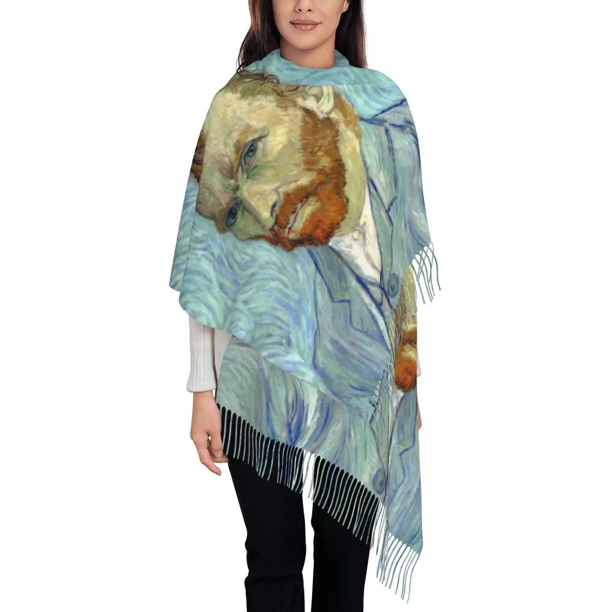 Custom Self-portrait Of Vincent Van Gogh Tassel Scarf Women Soft Shawl Wrap Female Winter Scarves