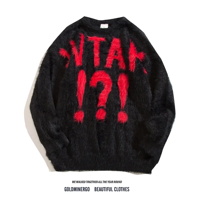 

Мягкий свитер в американском стиле ретро Lazy Sle для мужчин и женщин, осенне-зимний тяжелый свободный повседневный вязаный свитер с буквенным принтом