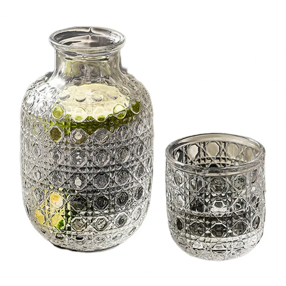 Glass Beverage Set Vintage Water Carafe Glass Set Bedside Juice Pitcher with Tumbler Cup Night Drinking Cup for Kitchen Bedroom
