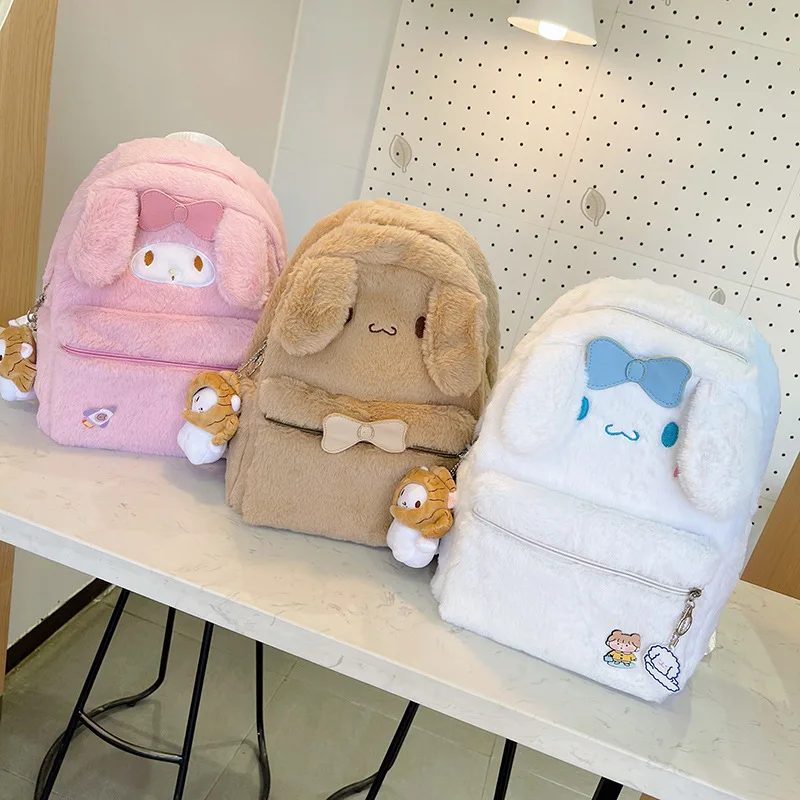 

Аниме Sanrio Mymelody Cinnamoroll, мультяшная плюшевая сумка, искусственный плюшевый рюкзак для девушек, вместительный милый студенческий рюкзак