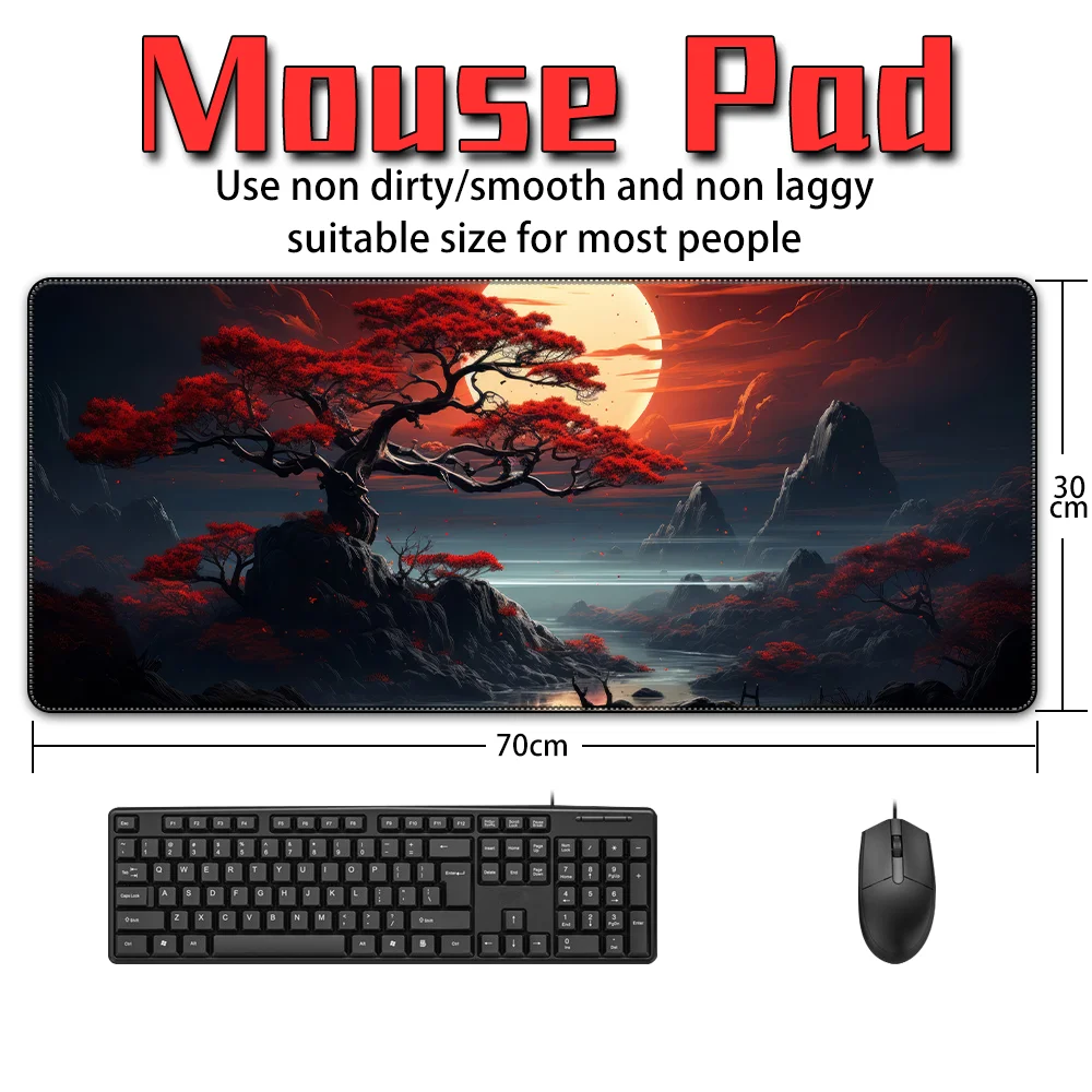 Red moon, dark night, withered trees, Japanese style mouse pad, keyboard pad, desktop pad