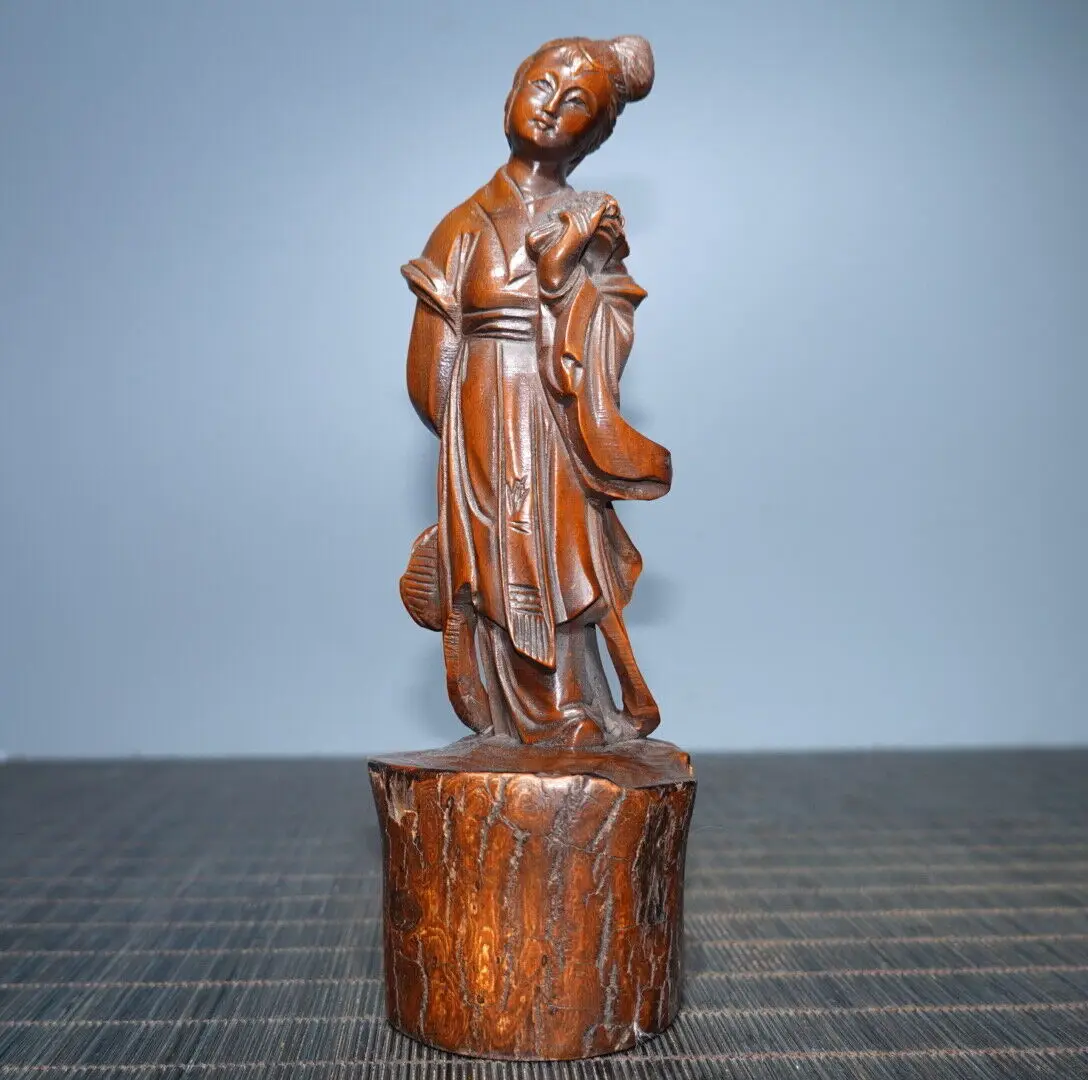 

Chinese Antique Boxwood Carved Beautiful Woman Statue Sculpture Home Decor Art