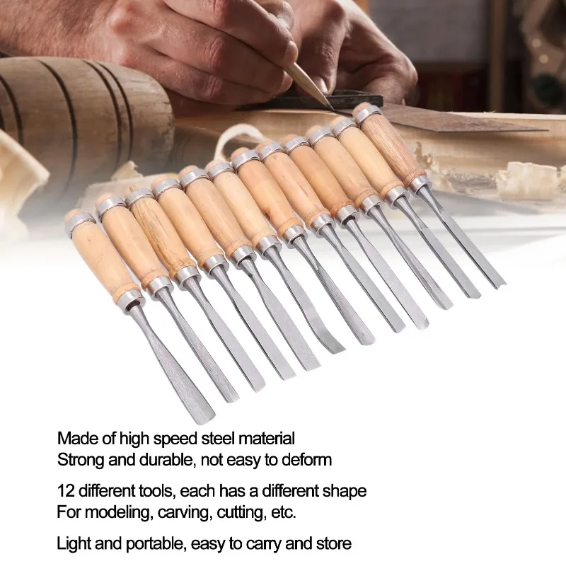

8-inch woodworking carving accessories, durable, 12 piece woodworking turning chisel and groove parting tool set