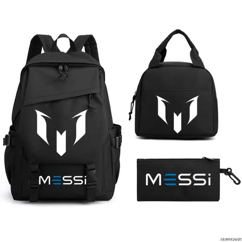 New 3pcs Messi Backpack Laptop Student School Bags Teens Girls Boys Schoolbag Book Bags Pencil Case Women Men Travel Mochilas