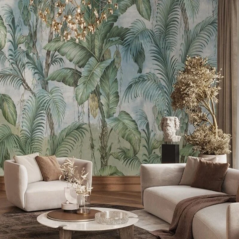 

Original full-length green forest background picture, living room TV background wall painting