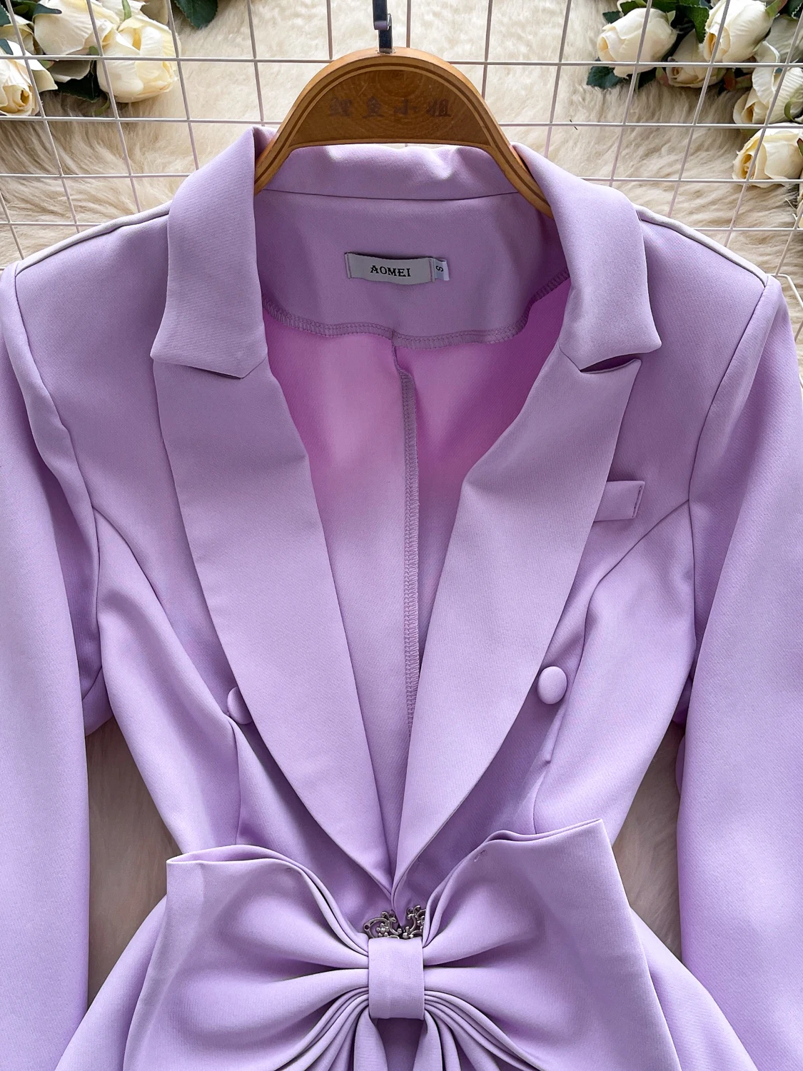 Faionable Nó Cintura-Anto Longo Sve Terno Jaet Feminino Outono Novo Sle Leve Ele Terno