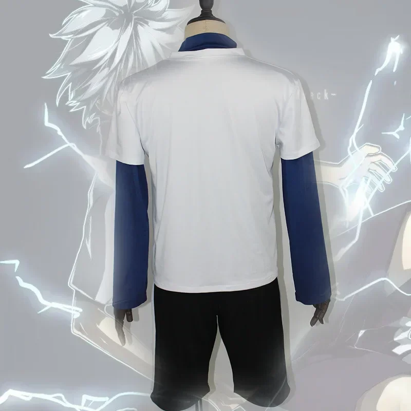 Cosplay anime caçador x killua zoldyck traje conjunto para homens mulheres halloween vestir-se terno de festa camiseta hombre mn11