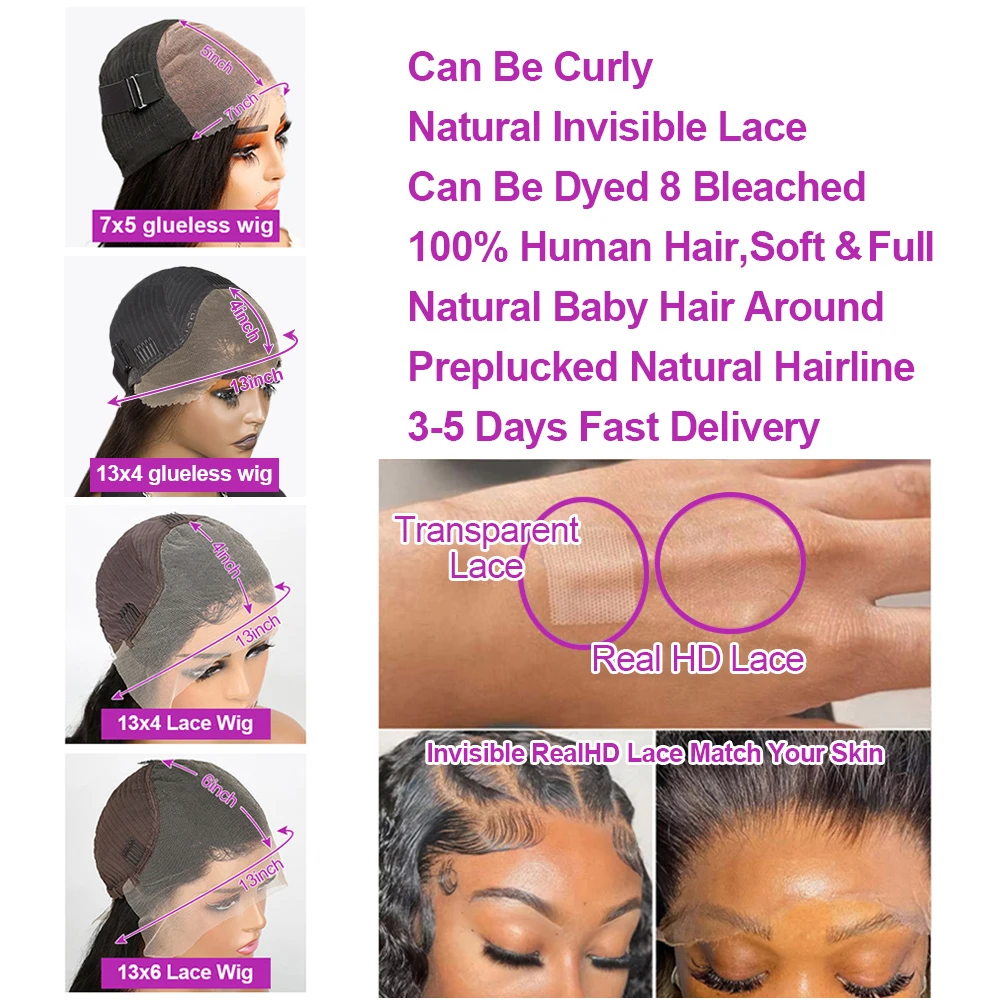 موجة عميقة 7x5 13x4 شعر بشري بدون صمغ جاهز للارتداء 250% قبل القطع 13x6 مجعد الدانتيل الجبهة باروكة من شعر طبيعي قصير بوب لا الغراء الباروكات  #6