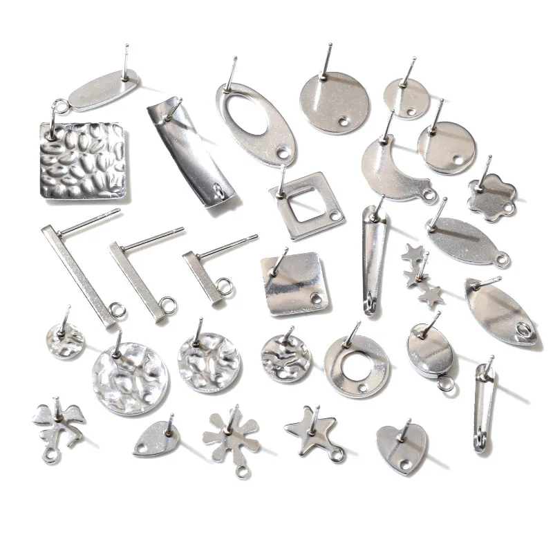 20pcs 316L Stainless Steel Geometric Earring Stud Earring Posts Connector Fashion Styles DIY Jewelry Making Findings Accessories