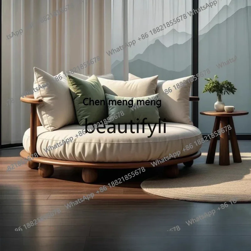 

Leisure sofa double living room antique balcony solid wood creative round single furniture small sofa H
