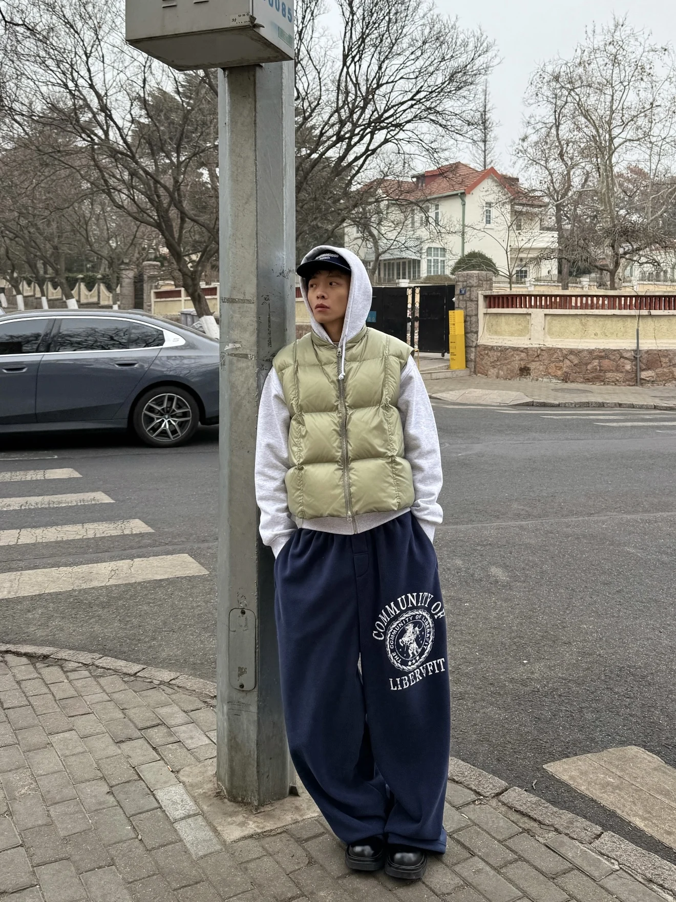 American Retro Hand-Painted Badge Print Drawstring Sweatpants Men Casual Loose All-Match Design Wide Leg Floor-Length Couples