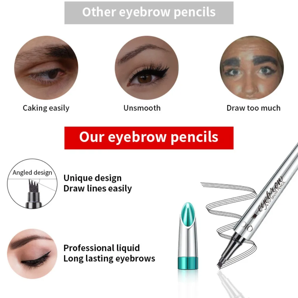 Natural Effect Four-headed Eyebrow Pencil Waterproof 3D Front Fork Eyebrow Pen Long-Lasting Tattoo Pencil Eyebrow