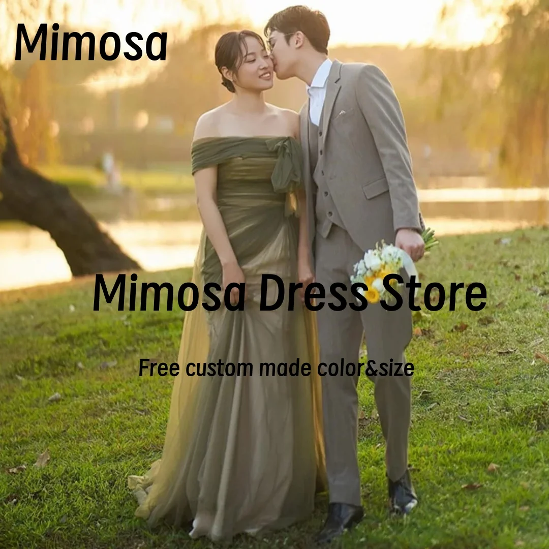

Mimosa Bespoke Occasion Dresses One Shoulder Korea Women's Prom Dress Long Ruched Tulle Wedding Party Bride Gowns Customized