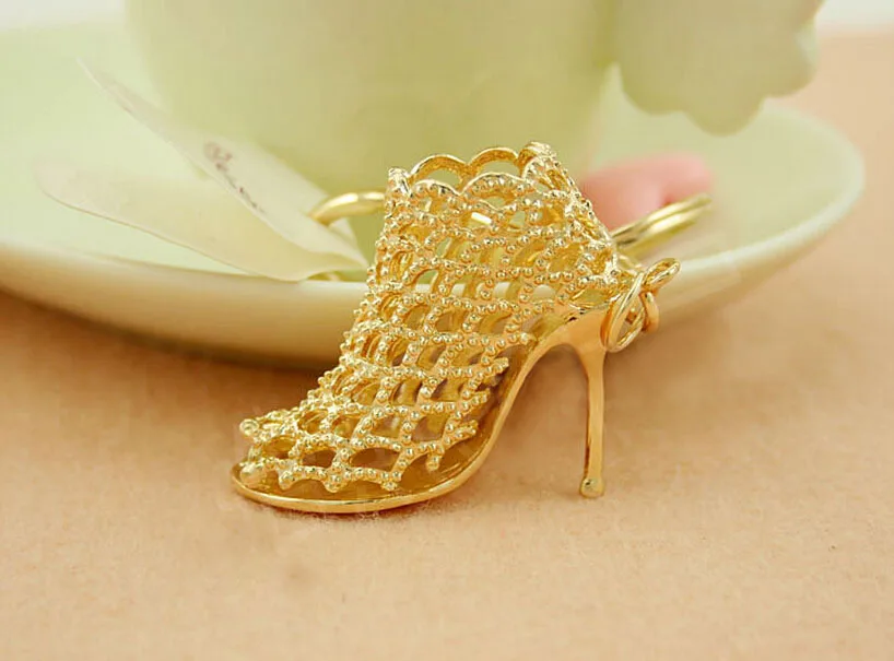 Women New Hollow High Heels Key Chain Fashion Good Color Quality  Pendent Golden Heels Car Keychain Bag Key Ring #171020