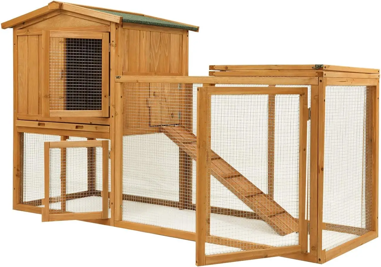

Chicken Coop Large Wooden Outdoor Bunny Rabbit Hutch Hen Cage with Ventilation Door Removable Tray Ramp Garden Backyard Pet