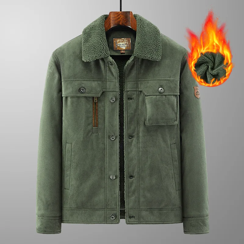 남성용 스웨이드 플리스 재킷 겨울 두꺼운 야외 작업복 캐주얼 라펠 양가죽 플리스 코트 트렌디하고 편안함