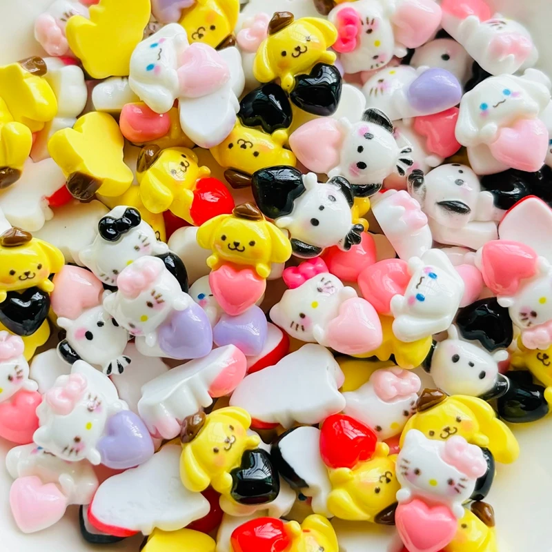 20 Pcs New Kawaii Cartoon Kitten, Puppy, Rabbit, Peach Heart Resin Flat Back Scrapbook Figurine DIY Bow Decor Accessories Crafts