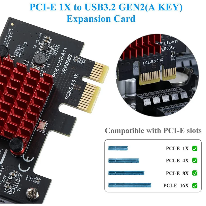 2 tarjetas de expansión PCIE USB 3,1 GEN2 tipo E, 10Gbps PCI Express 3,0 1X a 20 pines Panel tipo C conector para Windows 10/8
